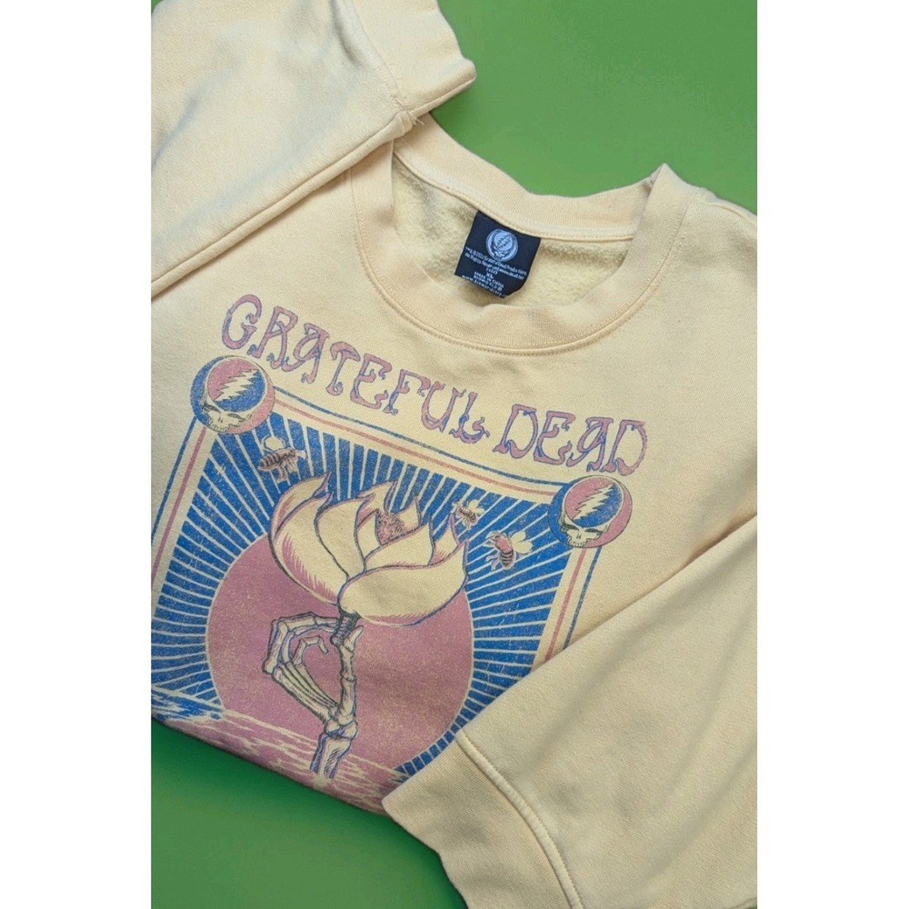 Greatful‎ Dead Womens Sweater XL Yellow Crew Neck Lotus Graphic